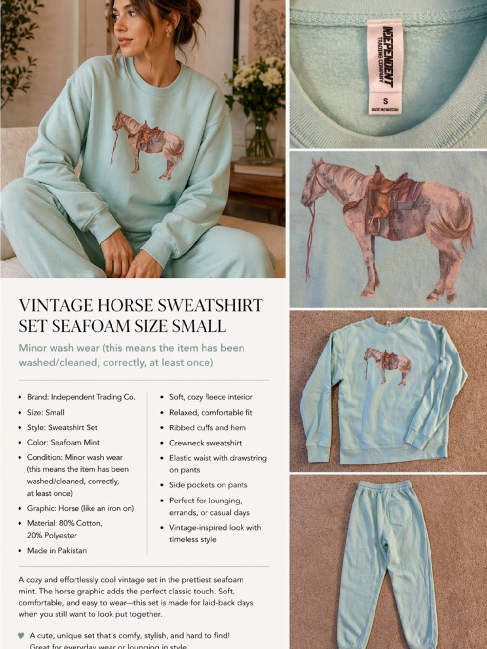 Vintage Horse Graphic Sweatshirt Set